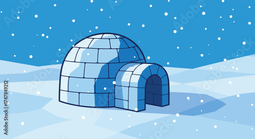 Cartoon Igloo Dwelling in Snowy Arctic Landscape.