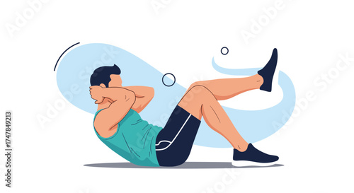 A man is doing a crunch exercise to strengthen his core muscles and improve his fitness.