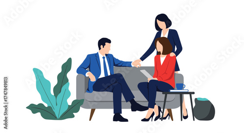 Business professionals collaborating in a modern office setting