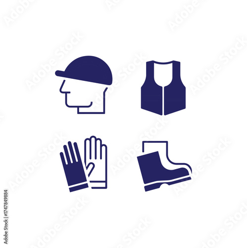 1.Personal Protective Equipment Icons – Helmet, Gloves, Vest, and Boots


2. Safety Gear Symbols for Workplace Protection


3. Construction Safety Equipment Icon Set



