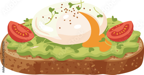 Avocado Toast with Poached Egg Illustration