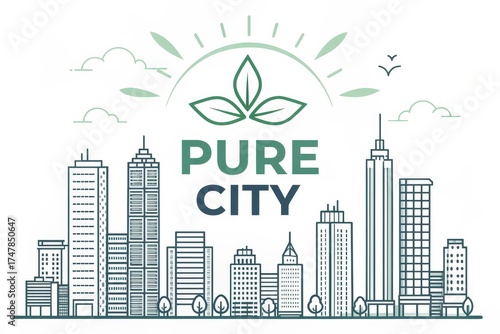 A minimalist design of a city skyline with nature elements