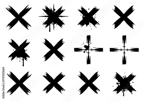 Grunge X Marks With Target Crosshair Pattern And Splash Effects For Dynamic Action Design
