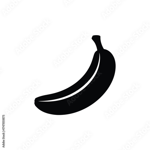 Simple black silhouette of a curved banana fruit