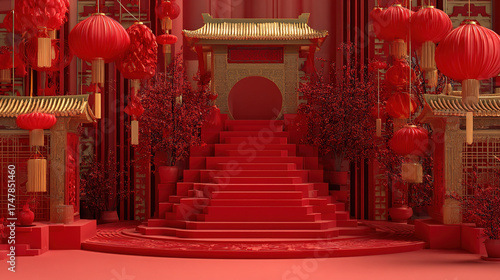 Spring Festival - Themed Chinese Palace with Red Lanterns