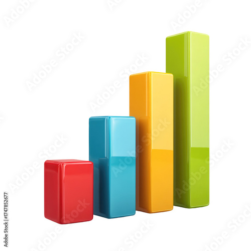 Free Download Vibrant 3D bar chart with red, blue, orange, and green columns indicating increasing data or growth, isolated on black. background removed - GFXLoad