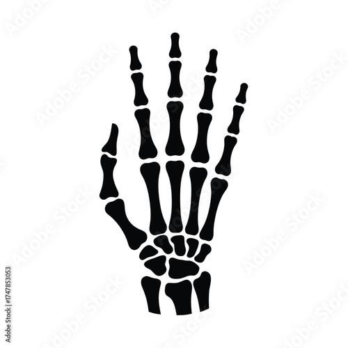 Black skeleton hand silhouette against white background