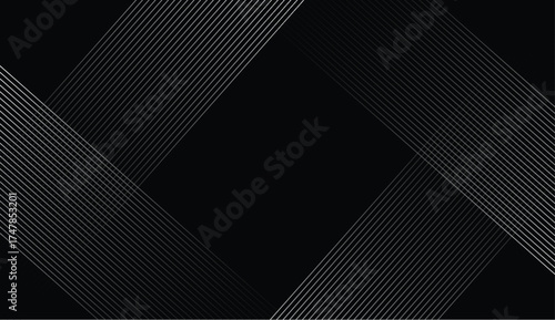Black background with shiny diagonal lines wallpaper. Modern design background for banner, paper and poster. Vector
