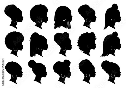 Set of women silhouette side view, face and neck only vector illustration. Female Internatinal Women's Day. isolated on white background.