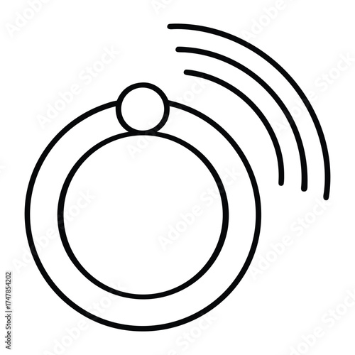 Simple line art icon depicting a wireless signal emitting from a circular device or tag.