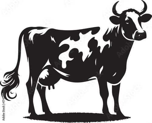 Dairy cow illustration with black and white spots for organic farm branding