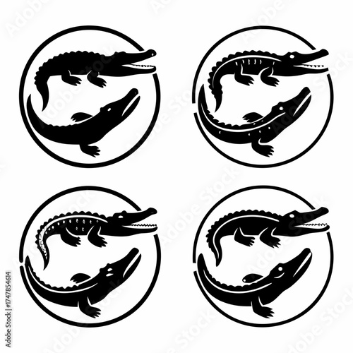 Alligator icons, depicting a set of reptile symbols in a simple and elegant design