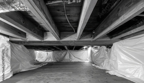 Wallpaper Mural Underground construction site with exposed wooden beams and plastic sheeting walls Torontodigital.ca