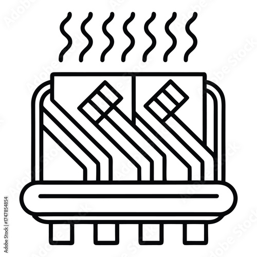 Illustration of a toaster with two slices of bread, emitting steam, and a detailed outline.