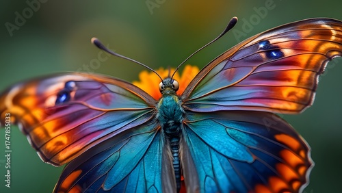 Vibrant iridescent butterfly wings macro photography