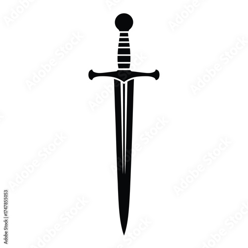 Black silhouette of a medieval sword on a white background