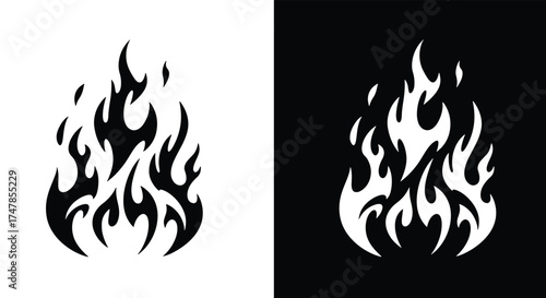 Stylized Black and White Flame Icons.