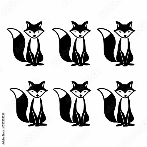 Collection of six fox icons, each featuring a bushy tail in a simple design