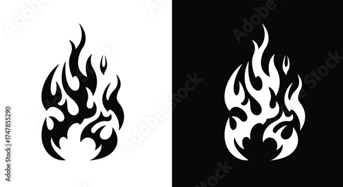 Stylized Tribal Flame Graphic in Black and White.