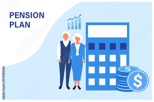 Pension Fund. Long-term Capital Investment for senior. Big Piggy Bank and Stack of Money. Pensioners Invest Money. Pension Savings, Insurance and Funded Pension financial investment planning savings