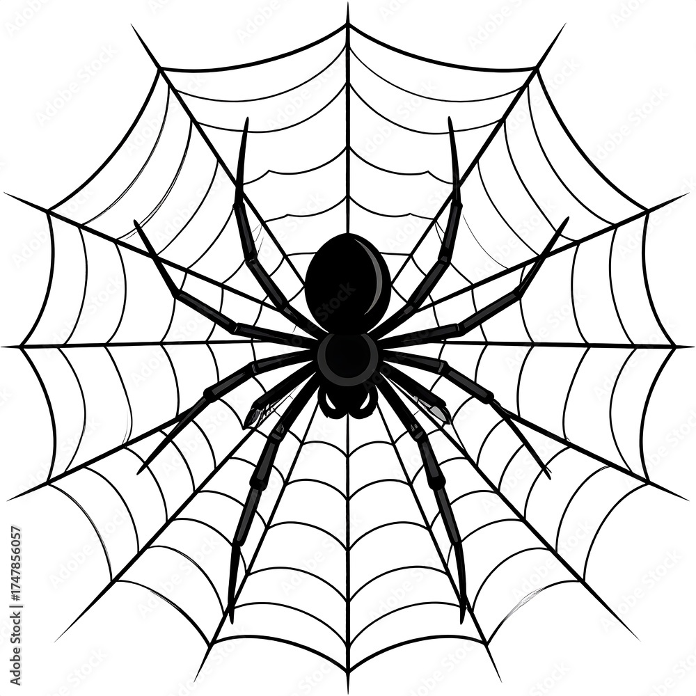 Fototapeta premium Black spider centered in intricate spiderweb