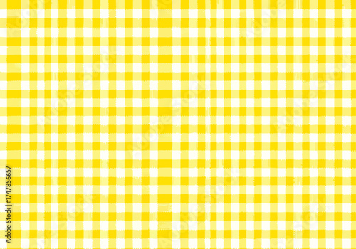 Seamless plaid pattern, yellow and blue checkered texture, gingham fabric background, repeat geometric grid design, vibrant checkerboard motif, repeating squares composition, tiled checkered wallpaper
