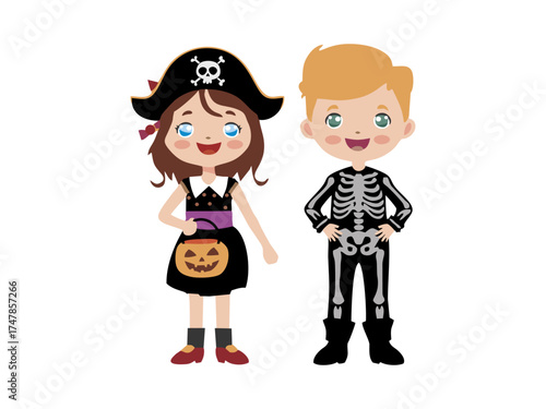 boy and girl wearing halloween costumes with difference character