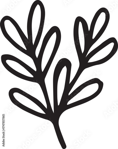 Vector botanical illustration of mistletoe branch with green leaves and white berries. Traditional Christmas plant used for festive cards, winter decor, and natural design projects.
