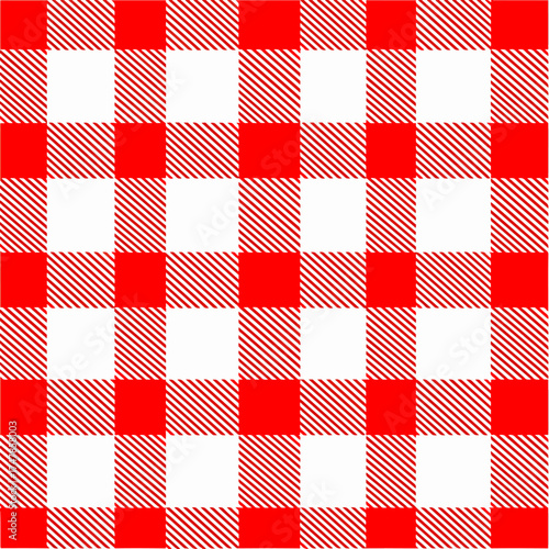 Seamless red and white gingham plaid pattern textile for a vintage picnic tablecloth design