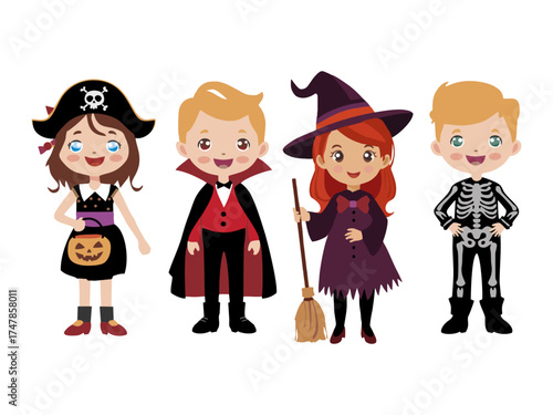boy and girl wearing halloween costumes with difference character