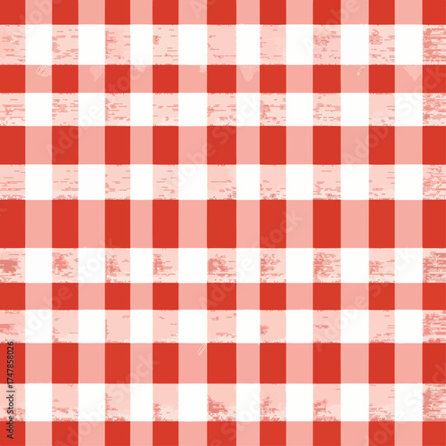 Red and white gingham checkered cotton tablecloth picnic texture pattern backdrop fabric