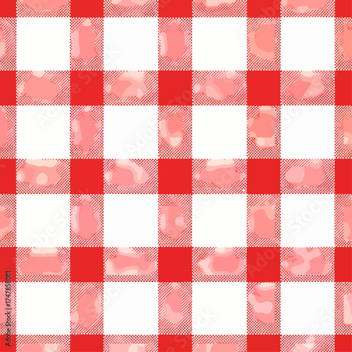 Red and white checkered geometric square pattern seamless fabric texture tablecloth design