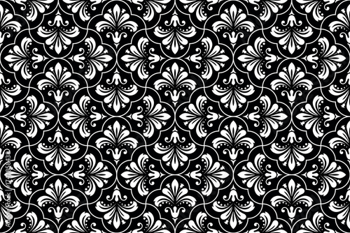 Flower geometric pattern. Seamless vector background. White and black ornament.