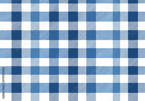 Blue and white seamless gingham checkered pattern fabric texture tablecloth design backdrop