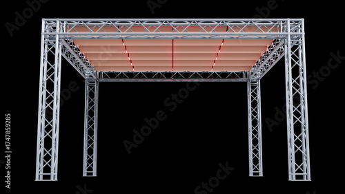 Foto 3D rendering of aluminum truss girder rooftop construction with canvas sunshade