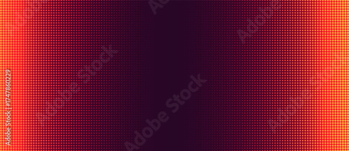 Red LED wall panel with grid board texture and 3D pixel light effect. Neon gradient glows for club backdrops. Futuristic video projections or OLED curve designs for stadium displays.