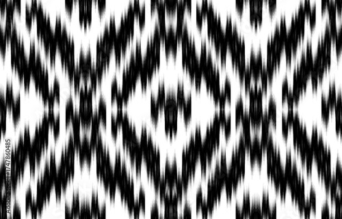Design Textile ikat wave abstract geometric ikat, design ikat vector for background, wallpaper, carpet, wrapping, fabric, textile fashion wearing.