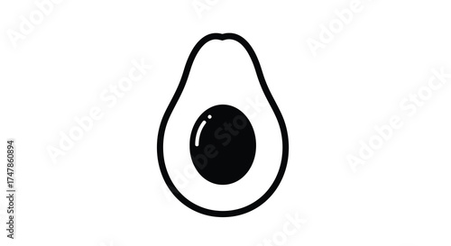 Simple hand drawn avocado half icon with seed isolated minimalist organic food graphic element clean design silhouette