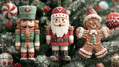 Nutcracker and Gingerbread Man on Christmas Tree