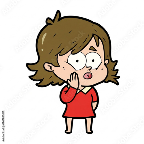 Cartoon girl gasping in disbelief, her hand to her mouth showing shock and surprise, great for expressing strong emotion and reactions