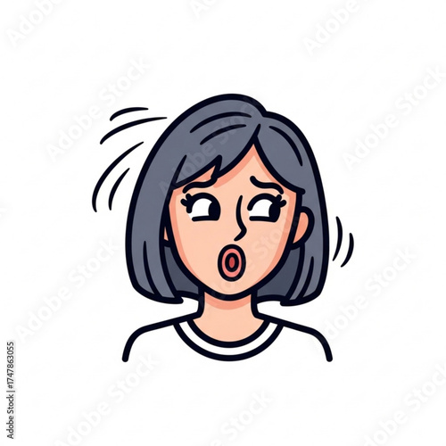 Shocked cartoon woman with wide eyes and open mouth reacting to unexpected news, perfect for expressing surprise, disbelief, or astonishment moments