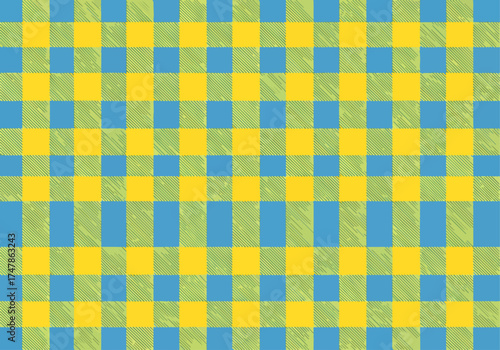 Seamless blue and white checkered gingham pattern with a vintage plaid textile design featuring a geometric square tile texture for a retro picnic tablecloth fabric wallpaper backdrop