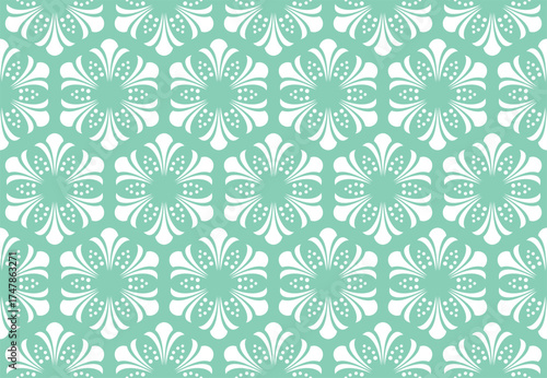 Flower geometric pattern. Seamless vector background. White and green ornament