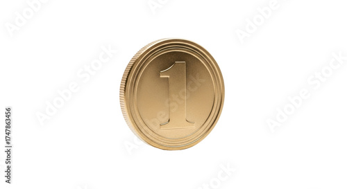 Isolated gold coin with the number 1 on the surface, numismatics, monetary unit