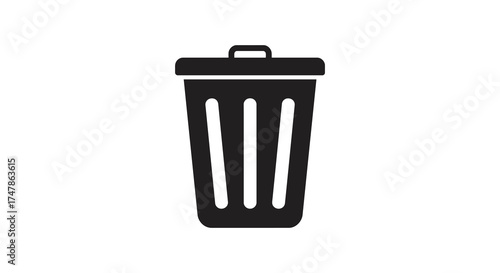 Simple black trash can icon representing waste disposal and recycling concepts clean and modern design silhouette