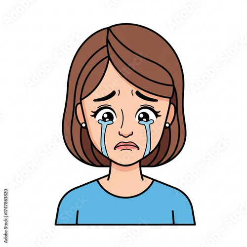 Emotional vulnerability expressed as tears stream down a young woman's face, showing sadness, grief, and emotional pain in a modern, clean design