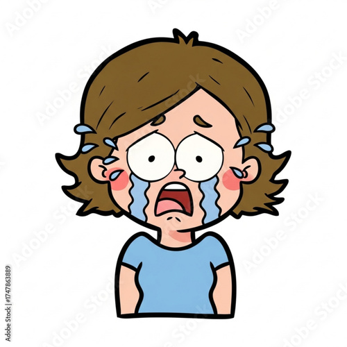 Cartoon woman crying, feeling overwhelmed by emotional stress, depicting sadness, disappointment, and grief, perfect for expressing feelings of vulnerability