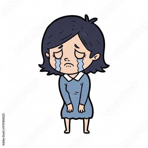 Cartoon woman expressing deep sadness, crying with tears streaming down her face, depicting grief, sorrow, and emotional pain in a simple, impactful way