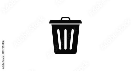 Simple black silhouette trash can icon representing waste management and recycling concepts silhouette