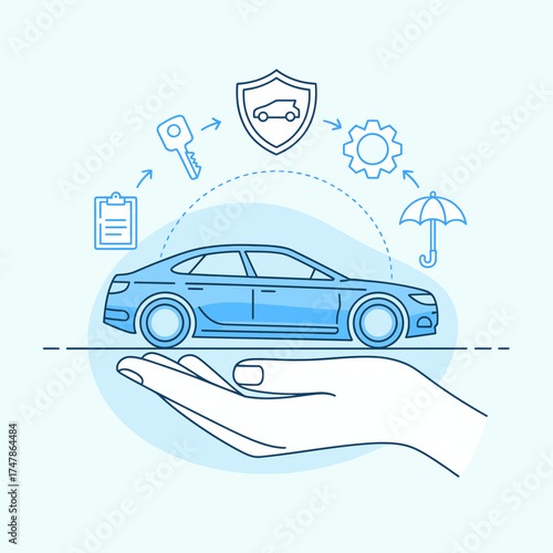 An illustration of a hand cradling a car, representing care and protection, emphasizing the importance of safeguarding valued possessions in life.
